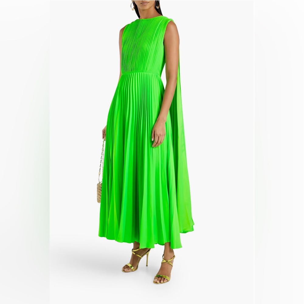 Valentino Caped Shoulder Pleated Crepe Dress NWT